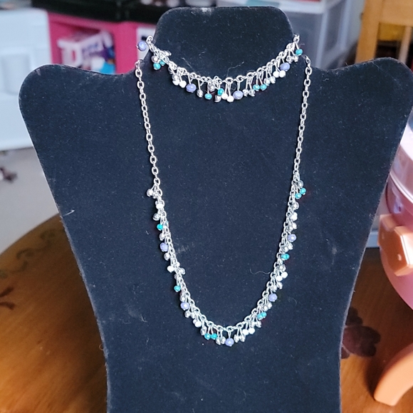 Fringe bead necklace and bracelet set